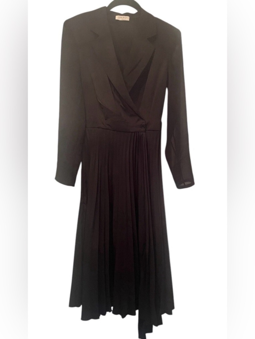 Sandro Paris Black Pleated Midi Dress | Dual Material | US 2 | Elegant - Picture 15 of 16